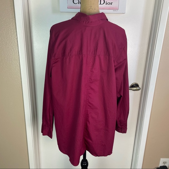 Chico’s Top Blouse Women Size 22/24 Button Up Non-Iron Wine Color Tunic Plus - Picture 7 of 11